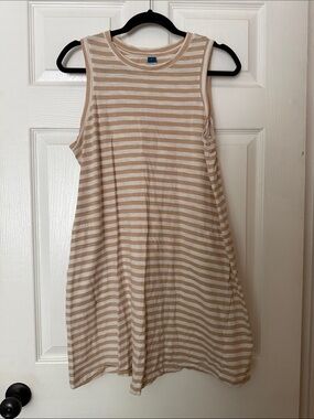 Old Navy Beige and White Striped Sleeveless Dress